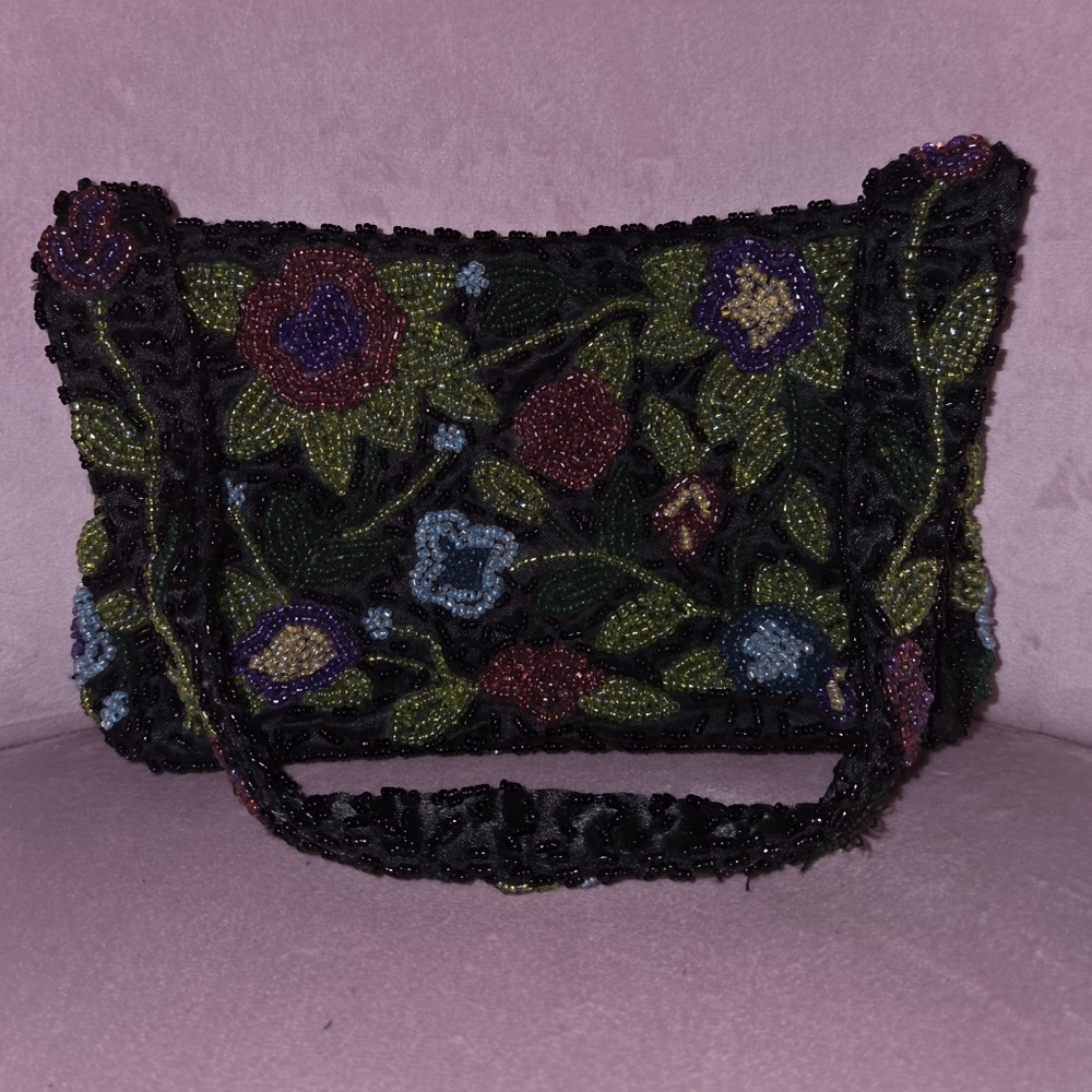 Floral Beaded Women's Bag - Black and Multicolor